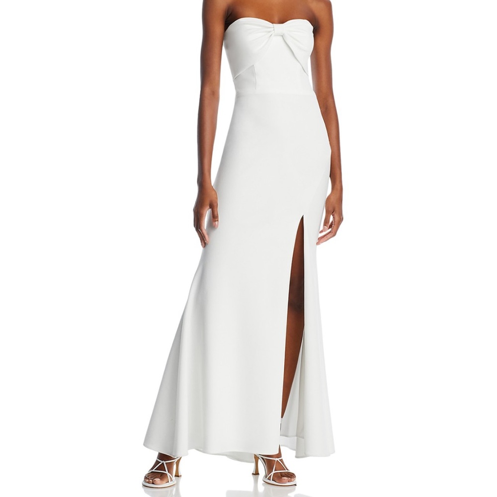 AQUA Scuba Strapless Bow Front Gown